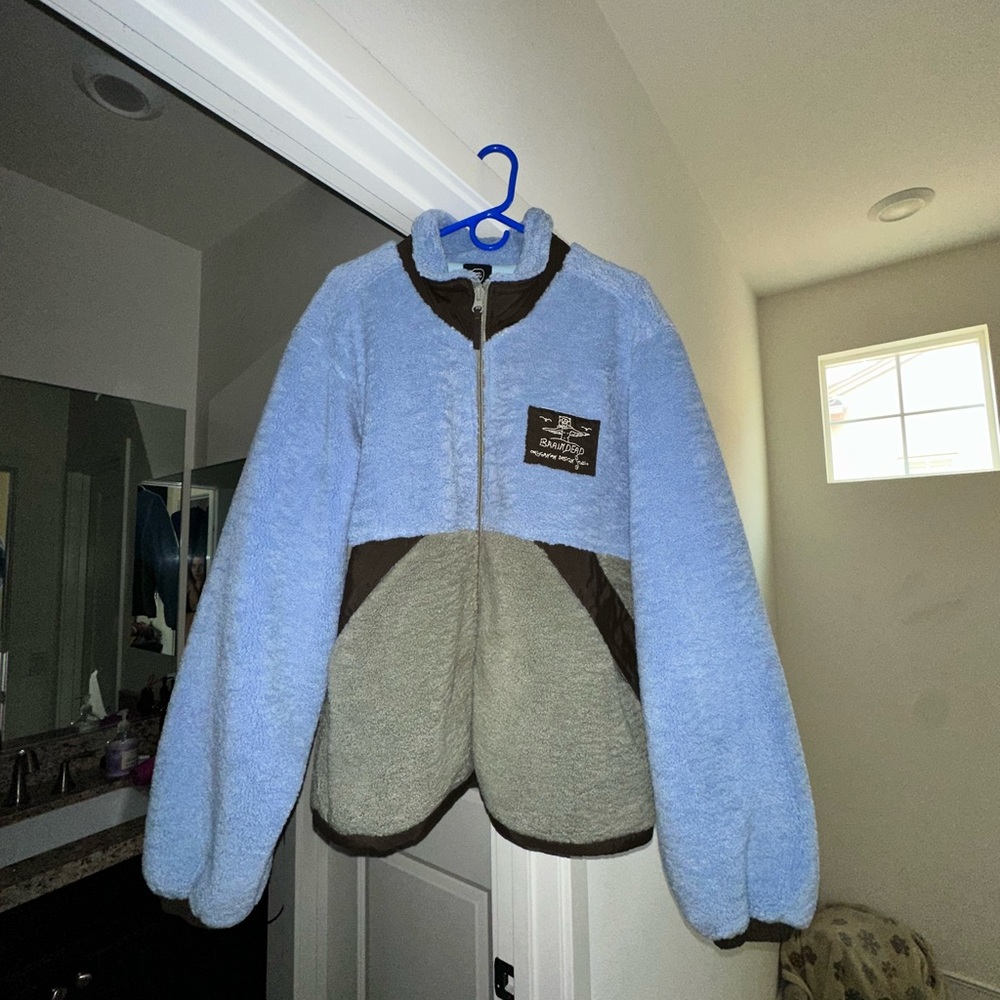 Brain Dead Climbing Californian Paneled Sherpa Full Zip Jacket - Blue/Seafoam